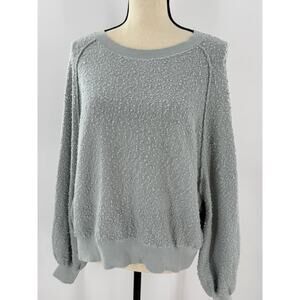 Free People Sage Green Gray Blue Pullover Top Boucle Sweatshirt Oversized XS M